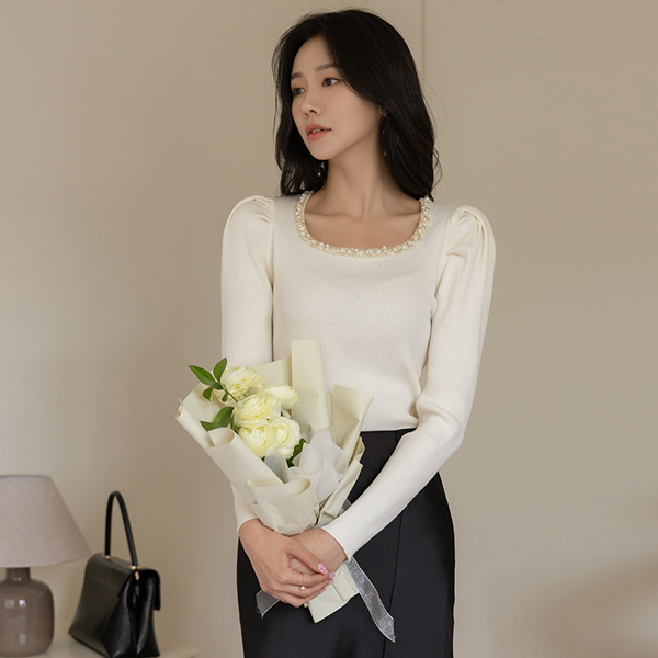 Ariel Pearl Decoration Puff Knit
