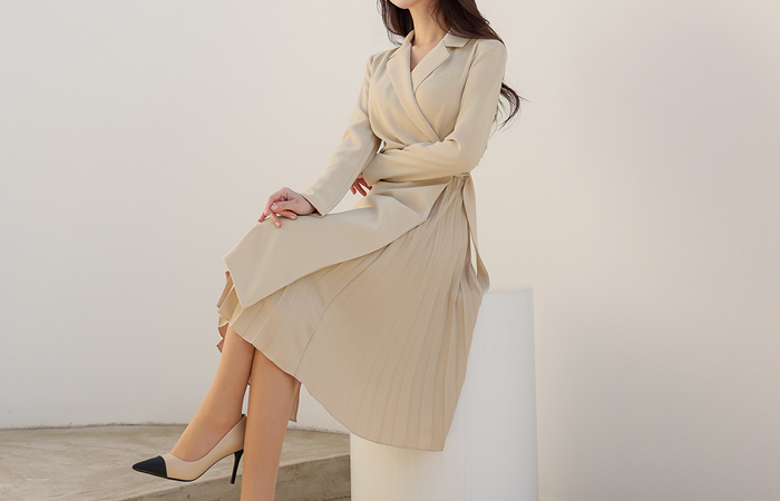 Pinch Shirring Side Pleats Wrab Dress(spring) Ⅱ