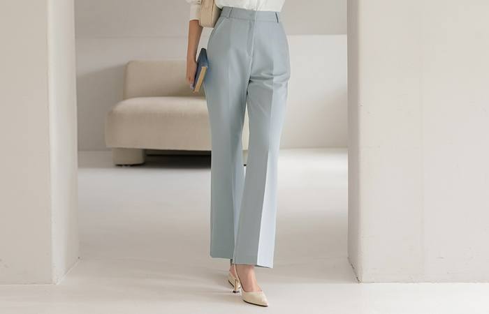 Pastel Color High-Waist Boot-Cut Slacks