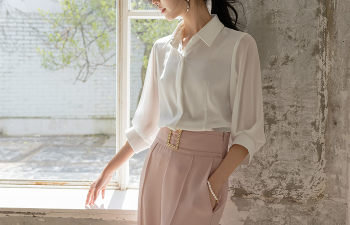 slender Line Chiffon Three-Quarter Sleeves Blouse