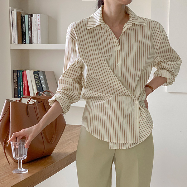Modern Stripe Two-way Wrap Shirt