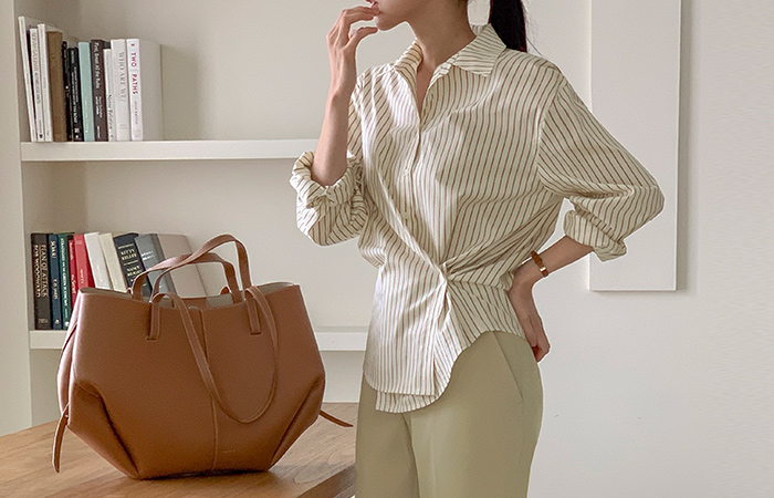 Modern Stripe Two-way Wrap Shirt