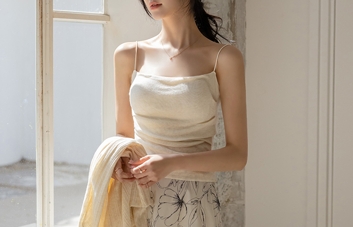 Soft Double Fabric Shirring Sleeveless shirts Knit