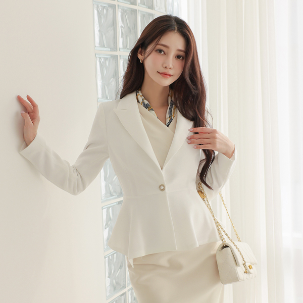 Pearl Button Peplum Unbalance Jacket