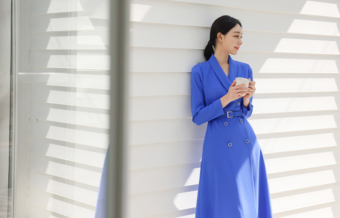 Shawl Collar Gold-Ring Belted Soft Dress