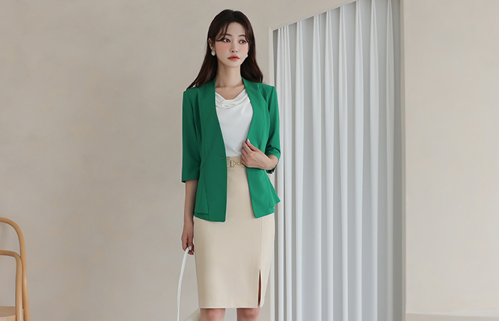No-collar Cutting-line Double Peplum Jacket(summer)