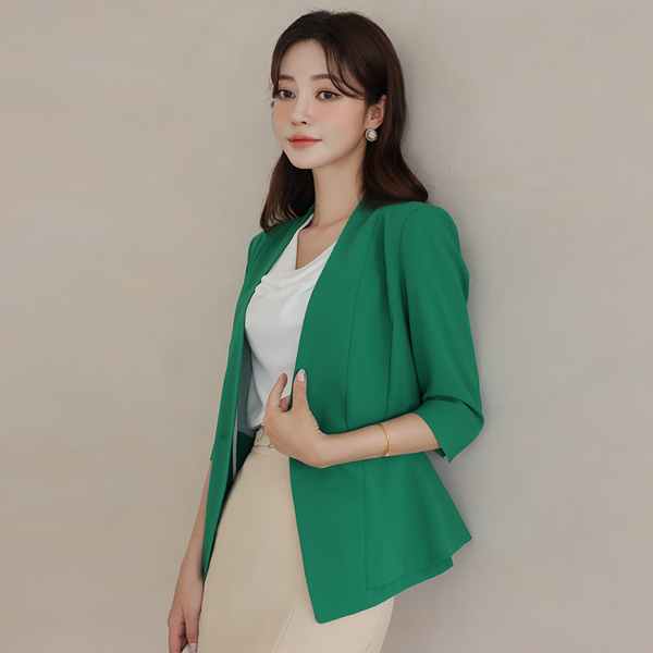 No-collar Cutting-line Double Peplum Jacket(summer)
