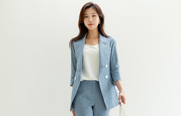 Sera Double-button Sleeves Roll-up Point Linen Jacket