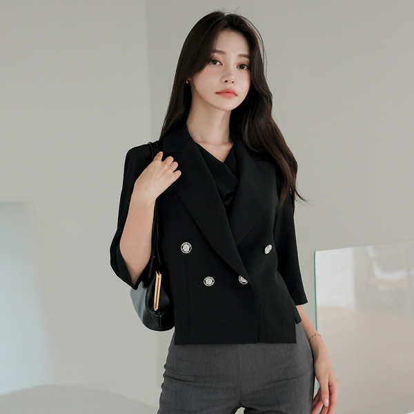 Side Slit Unbalance Double-button Jacket