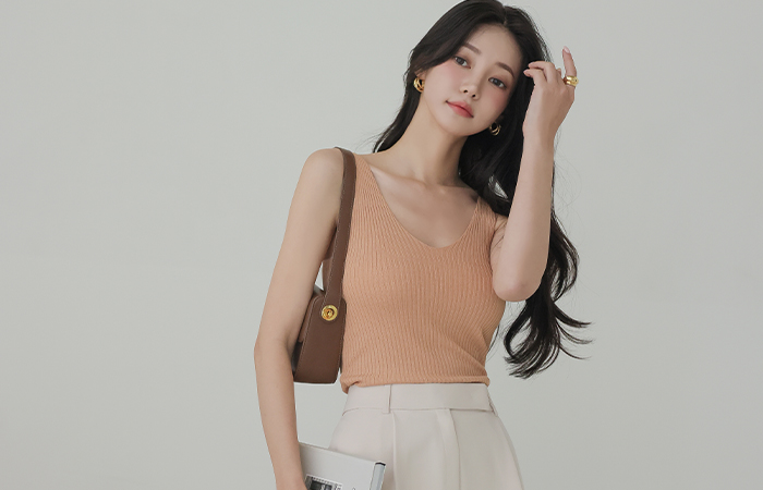 Daily V-Neck Corduroy Knit Sleeveless shirts