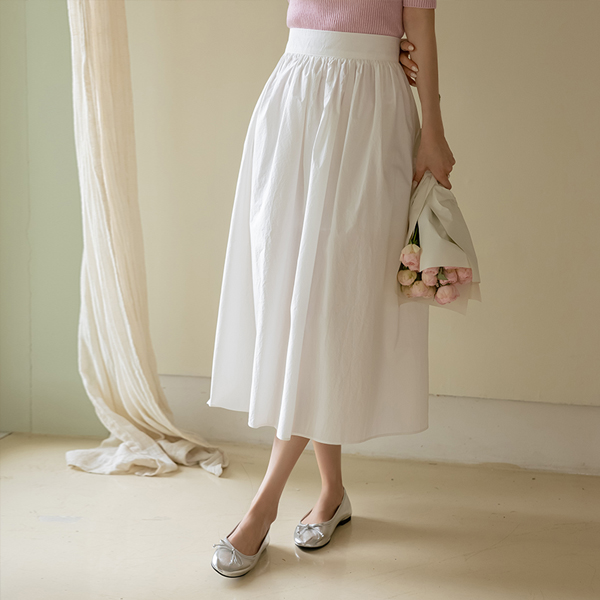 May Shirring A-line Back Banding Long Cotton Skirt