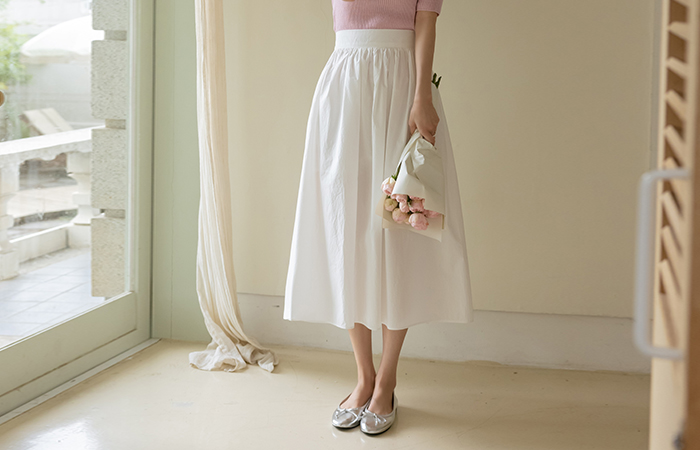 May Shirring A-line Back Banding Long Cotton Skirt