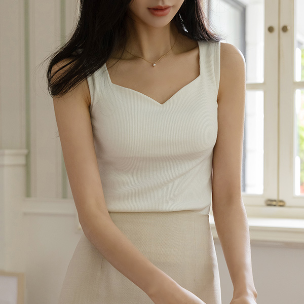 Heart Neck Double Fabric Corduroy Sleeveless shirts