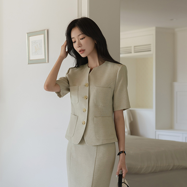 루디 Pocket Linen Tweed Set-up Jacket