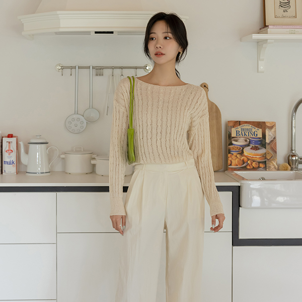 slender Boat Neck Cable Patterns Summer Knit