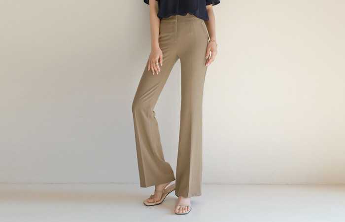 Soft Soft Linen Tight Boot-Cut Long Slacks