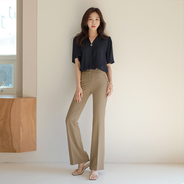 Soft Soft Linen Tight Boot-Cut Long Slacks