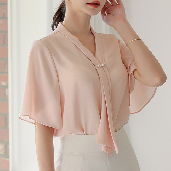 Classic Pearl Point Soft Tie Blouse(summer)