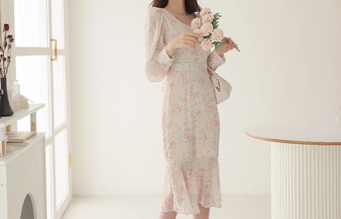 Blooming Chiffon Puff Ruffle Dress