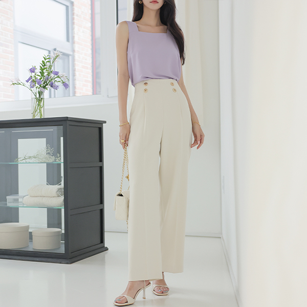 Gold Double-button Pintuck Wide Slacks