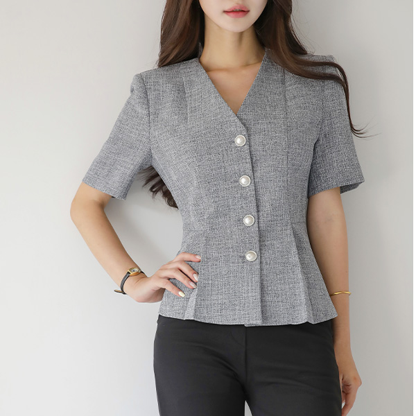 Official V-neck Silver Button Peplum Jacket
