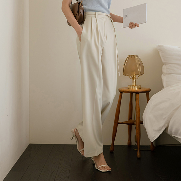 Two Belt Cream Wide Slacks