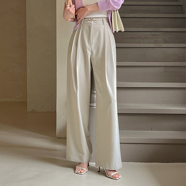 Milky Two Pintuck Belt Wide Slacks