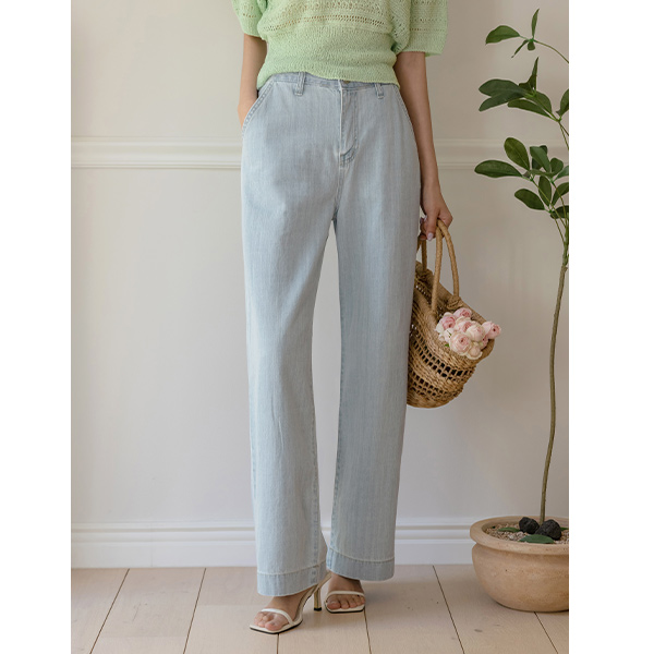 Summer 쿨이지 Back Banding Wide Denim Pants