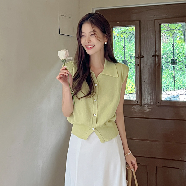 샤벳 Collar Point Pintuck Knit