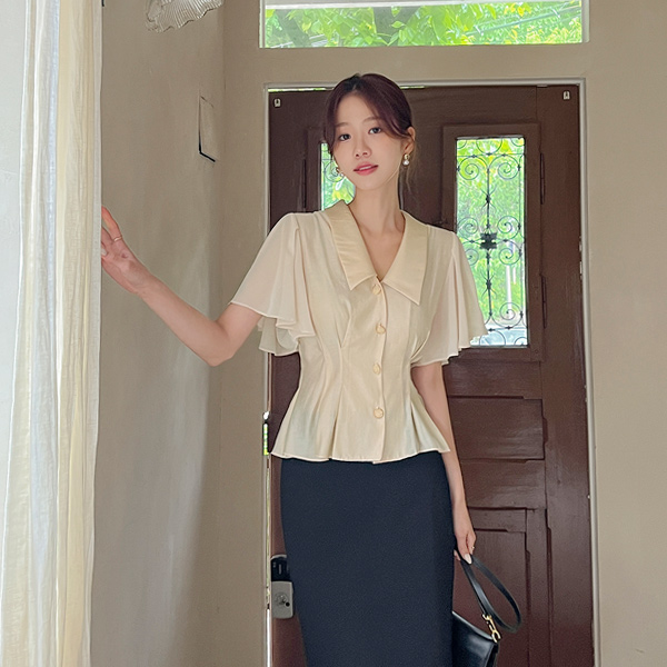 Elegance Glossy Chiffon wing Sleeves Blouse