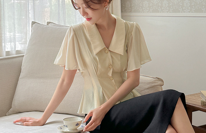 Elegance Glossy Chiffon wing Sleeves Blouse