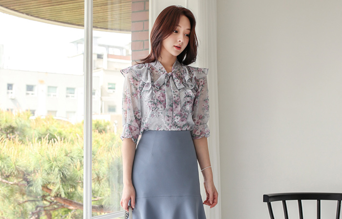 Double Ruffle Peony Chiffon Blouse