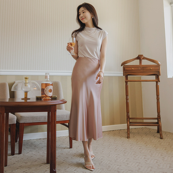 Romantic Color Point Satin Mermaid Skirt