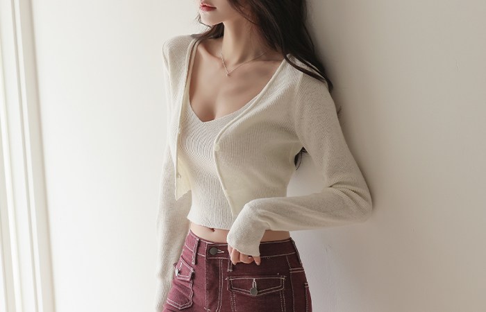 Pony Knit V-neck Crop Knit Cardigan