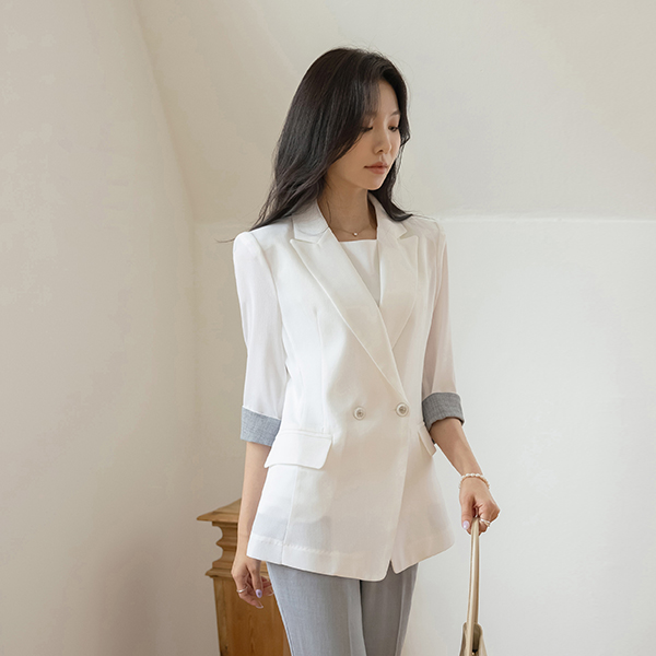 Modern Style Color Combination Sleeves Roll-up Summer Jacket