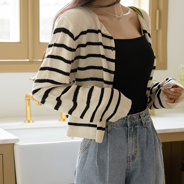 무빙 Stripe Easy Summer Knit Cardigan