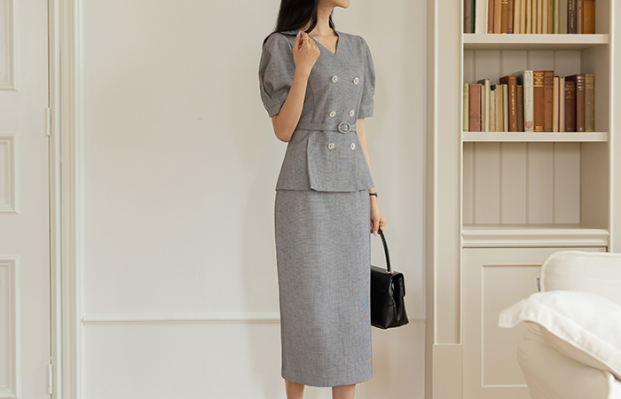 ODE a small check Slim H-line Tweed Skirt