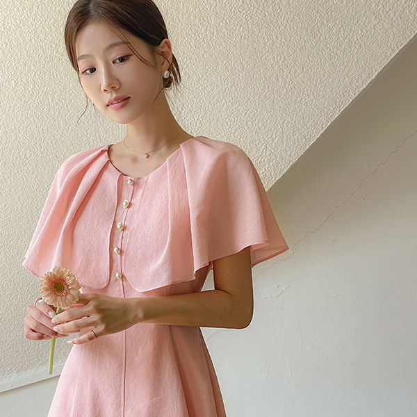 Angel Pearl Button Cape A-line Dress