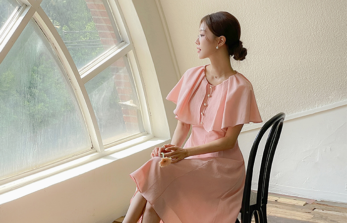 Angel Pearl Button Cape A-line Dress