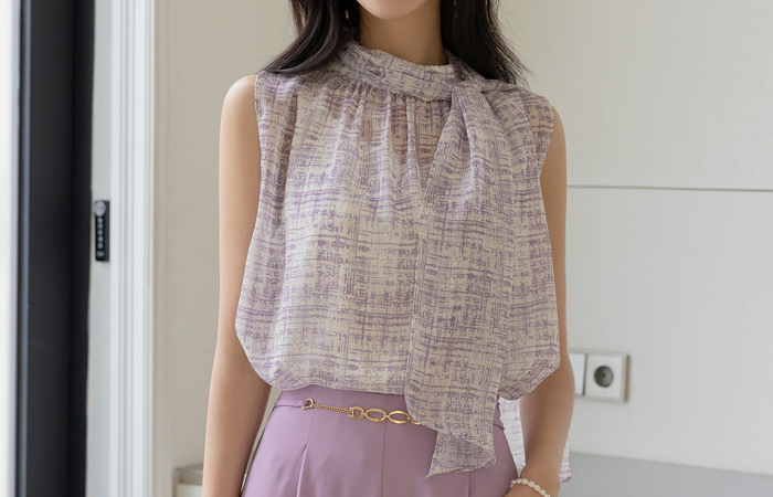 크랩 Printing Scarf (Set) Sleeveless shirts Blouse