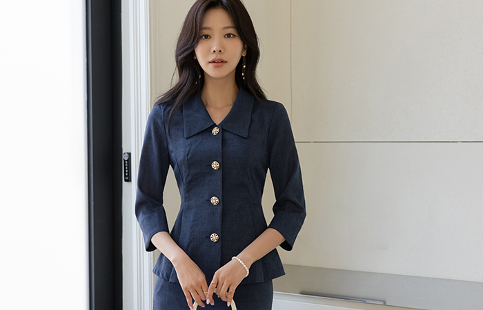 디망쉬 Three-Quarter Sleeves Peplum Set-up Jacket