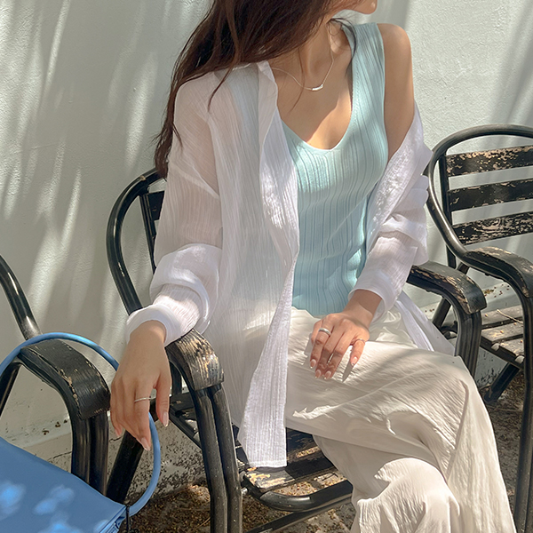 See-through Wrinkle Fabric 설렘 Color Pleat Shirt