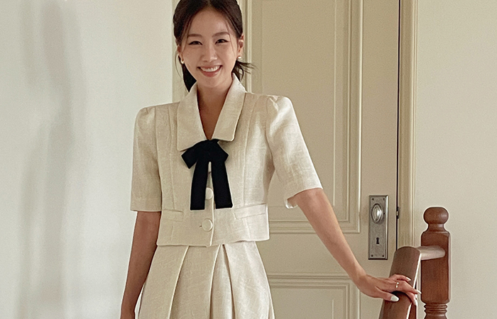 갤러리 Ribbon neckline Summer Tweed Jacket