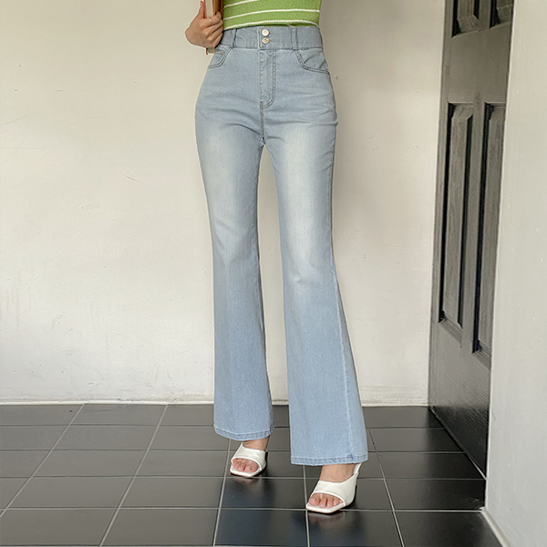 Summer Boot-Cut Double Button Hidden Banding Denim Pants