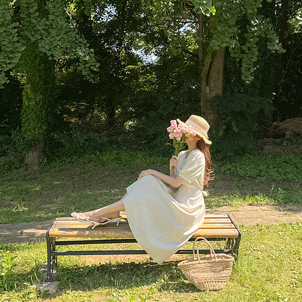 디어 Linen Pintuck Short-sleeve Dress