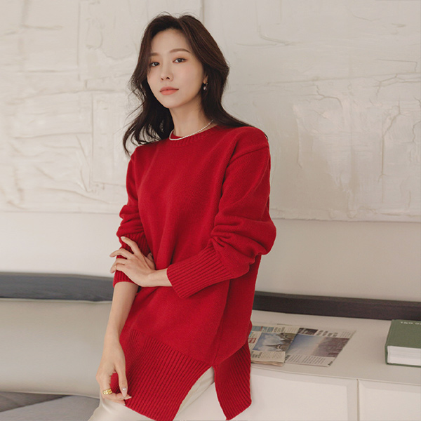 Color Point Comfortable loose fit Wool Knit(WarmerSET)