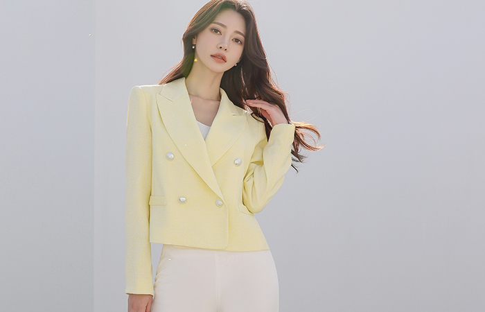 Summer Tweed Double-button Crop Jacket