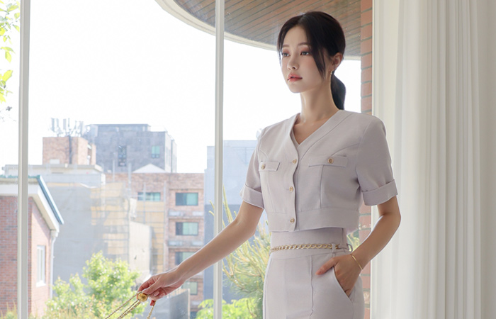 Cooling Tweed Roll-up Sleeves Short Jacket