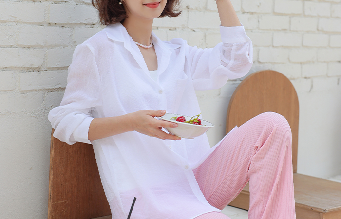 Cotton Gauze One-Pocket See-through Shirt