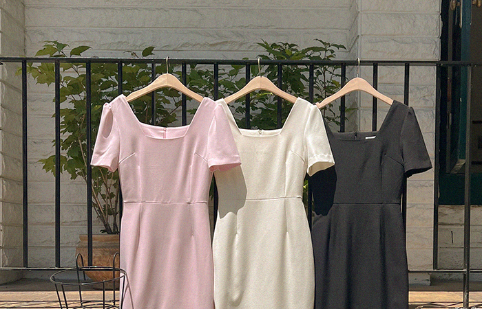 Peony Deep Square Neck Span Dress (BeltSET)